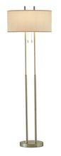 Load image into Gallery viewer, Brushed Task Floor Lamp With Fabric Drum Shade - Silver / White
