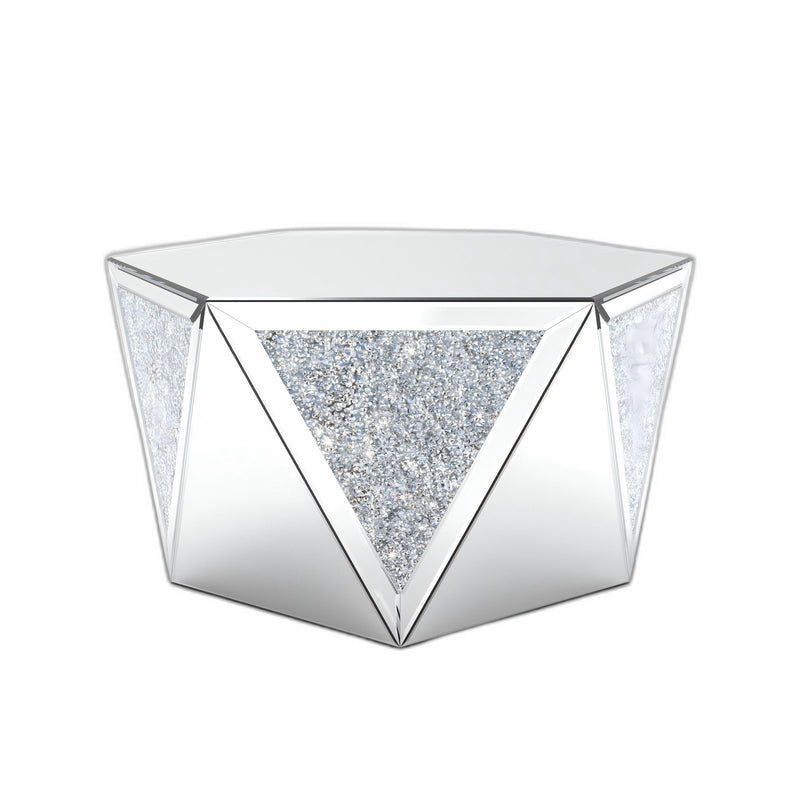Mirrored Hexagon Drum Coffee Table - Silver