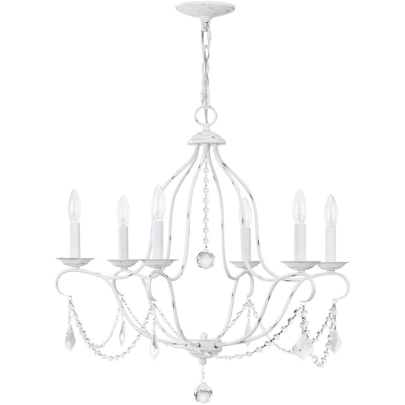 Six Light Dimmable Chandelier With Shades - Antiqued White