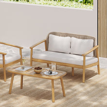 Load image into Gallery viewer, 2 Piece Outdoor Acacia Wood Conversation Set, Woven Rope Backrest Patio Seating Group, Woven Rope With Coffee Table For Porch - Light Teak / Beige
