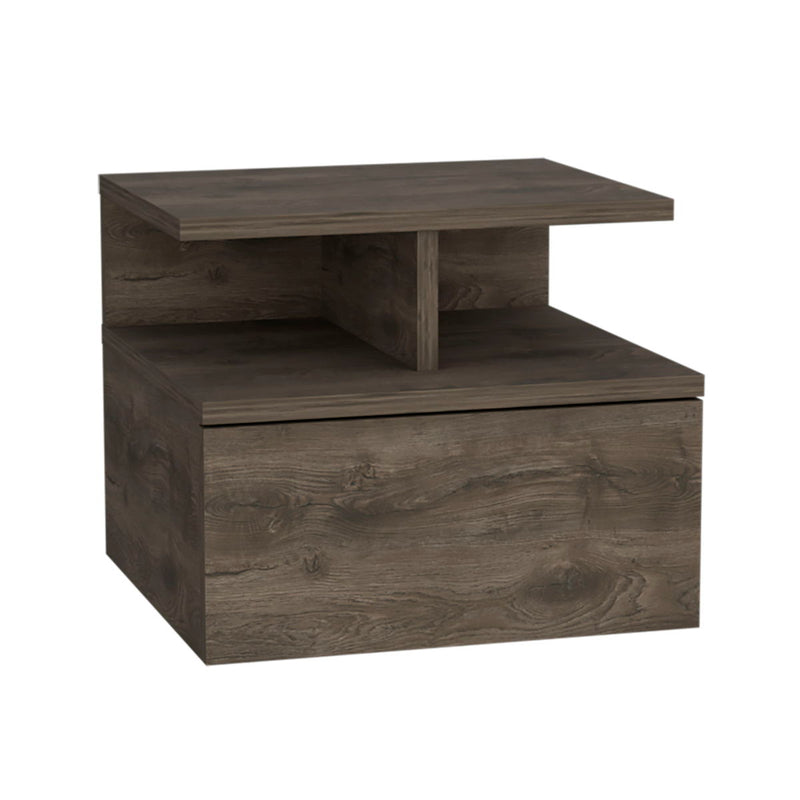 12" One Drawer Faux Wood Floating Nightstand - Brown