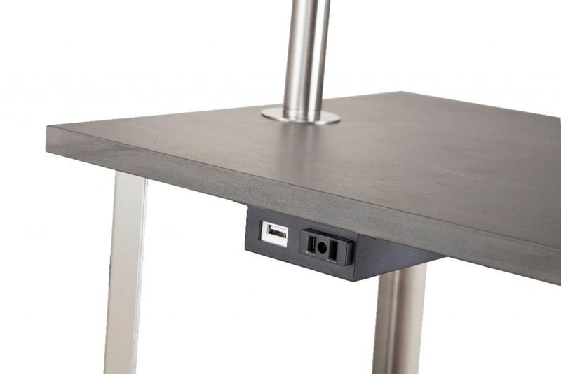 Steel Tray Table Floor Lamp With Square Shade - Silver White
