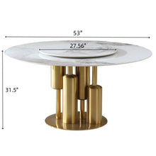 Load image into Gallery viewer, 53&quot; Round Marble Dining Table With Lazy Susan, Dining Room, Dinette (Table Only) - Gold / Gold / White
