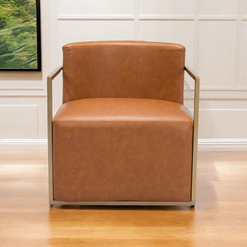 Faux Leather Arm Chair - Brown And Gold