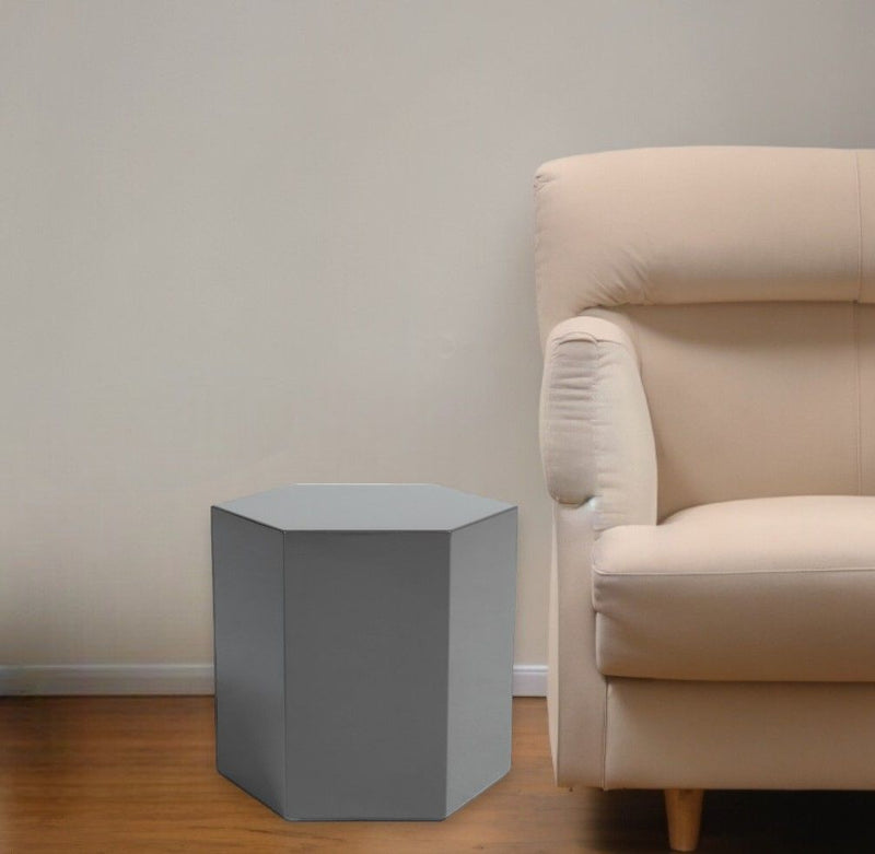 Modern High Gloss Hexagonal End Table - Light Gray