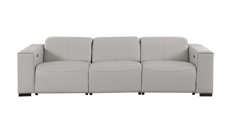 Top Grain Leather Reclining Metal USB Sofa (720309) - Light Gray
