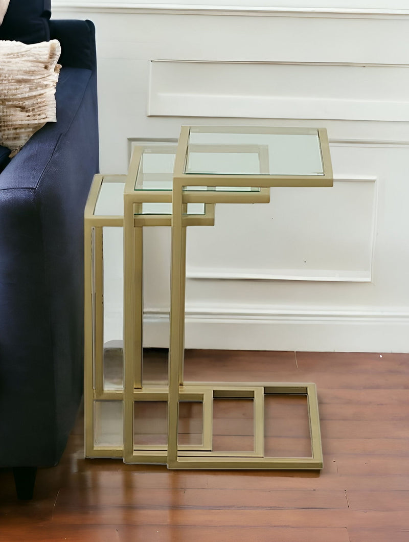Glass Rectangular End Table - Gold