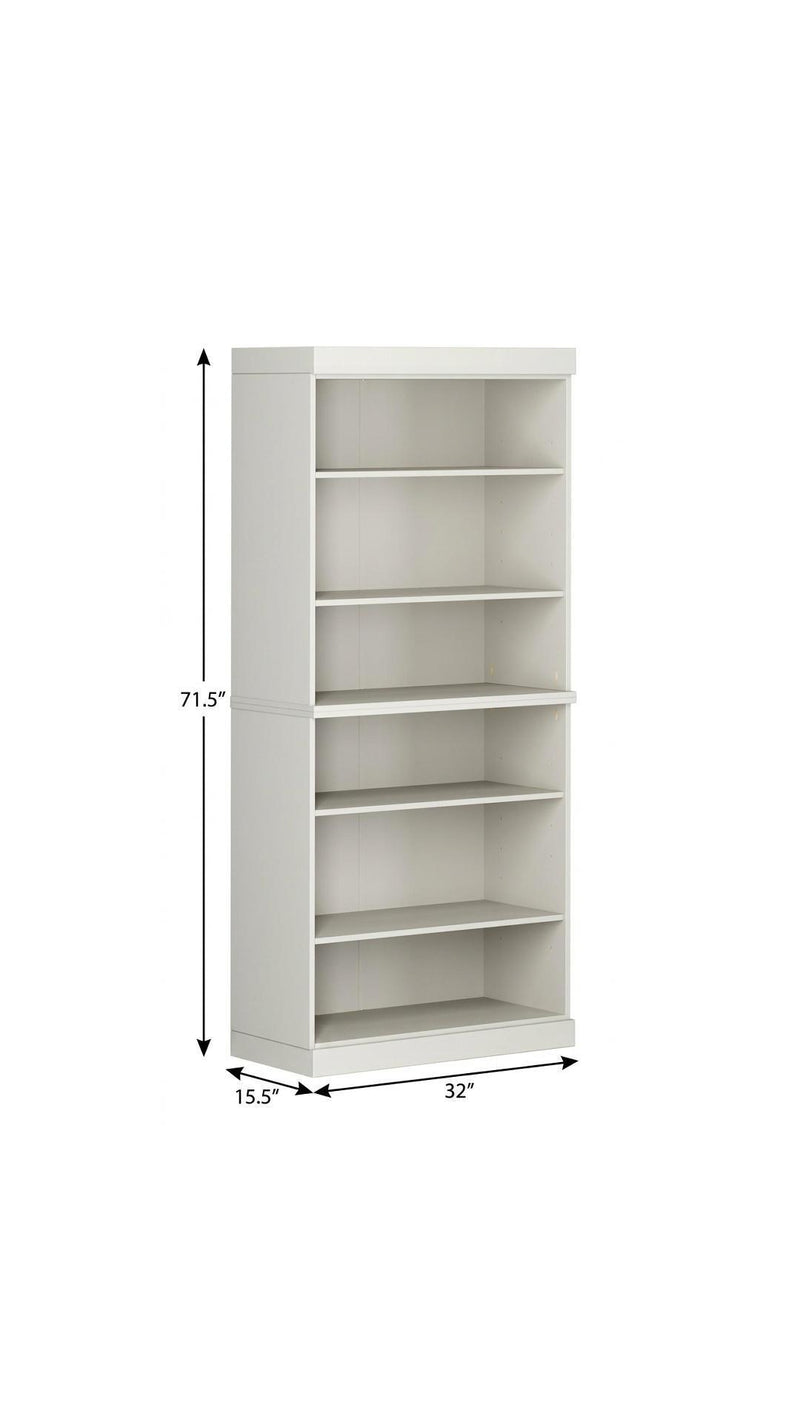 Adjustable Six Tier Library Bookcase - Off White