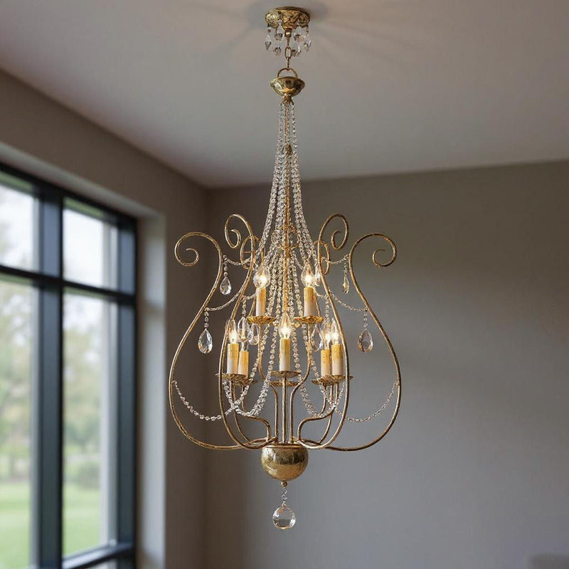 52" Nine Light Dimmable Chandelier With Shades - Bronze