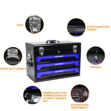 Load image into Gallery viewer, Portable 3 Drawer Steel Toolbox, 4 Layers Of Tools With Metal Latches, With Storage Tray And Carrying Handle

