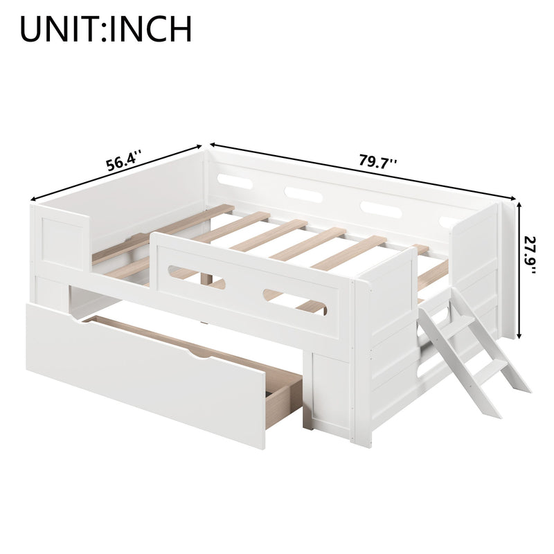 Platform Bed With Guardrail And Drawer