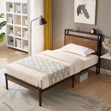 Load image into Gallery viewer, Metal Platform Bed Frame With Wooden Headboard And Footboard With USB Liner, No Box Spring Needed, Under Bed Storage

