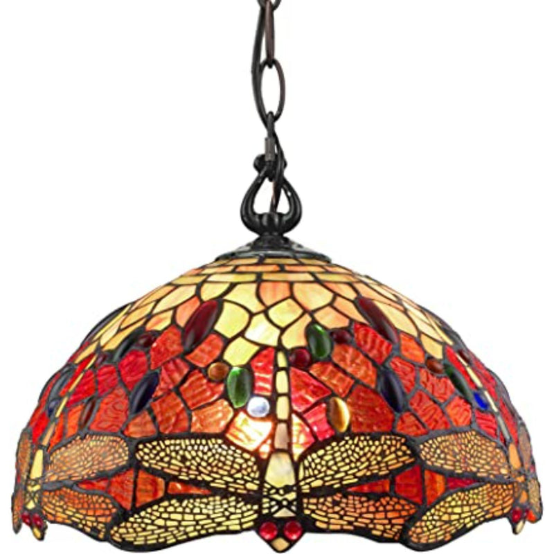 8'' Unique Statement Two Light Glass Dimmable Chandelier With Shades - Red / White