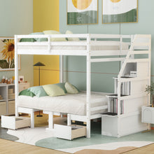 Load image into Gallery viewer, Full over Full Size Bunk with staircase,the Down Bed can be Convertible to Seats and Table Set,White
