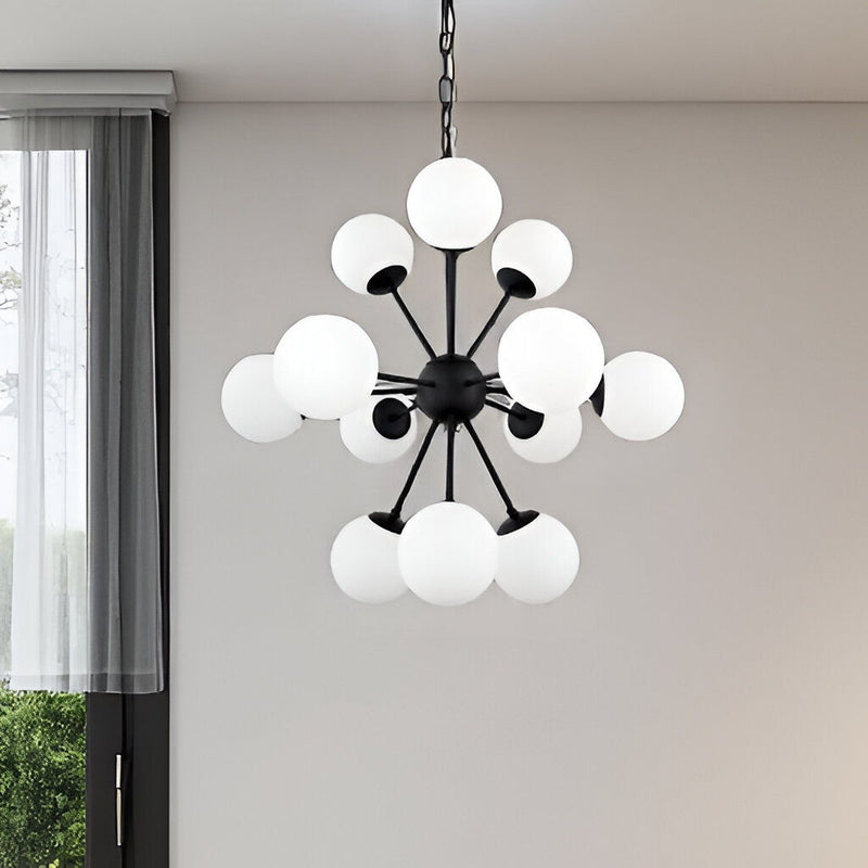 Sputnik Multi Light Frosted Metal And Glass Dimmable Chandelier With White Shades - Black