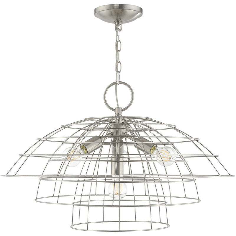18'' Four Light Dimmable Chandelier With Shades - Nickel / Pearl Silver