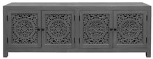 Load image into Gallery viewer, 86" Carved Floral Distressed Solid Wood Enclosed Storage TV Stand - Dark Gray
