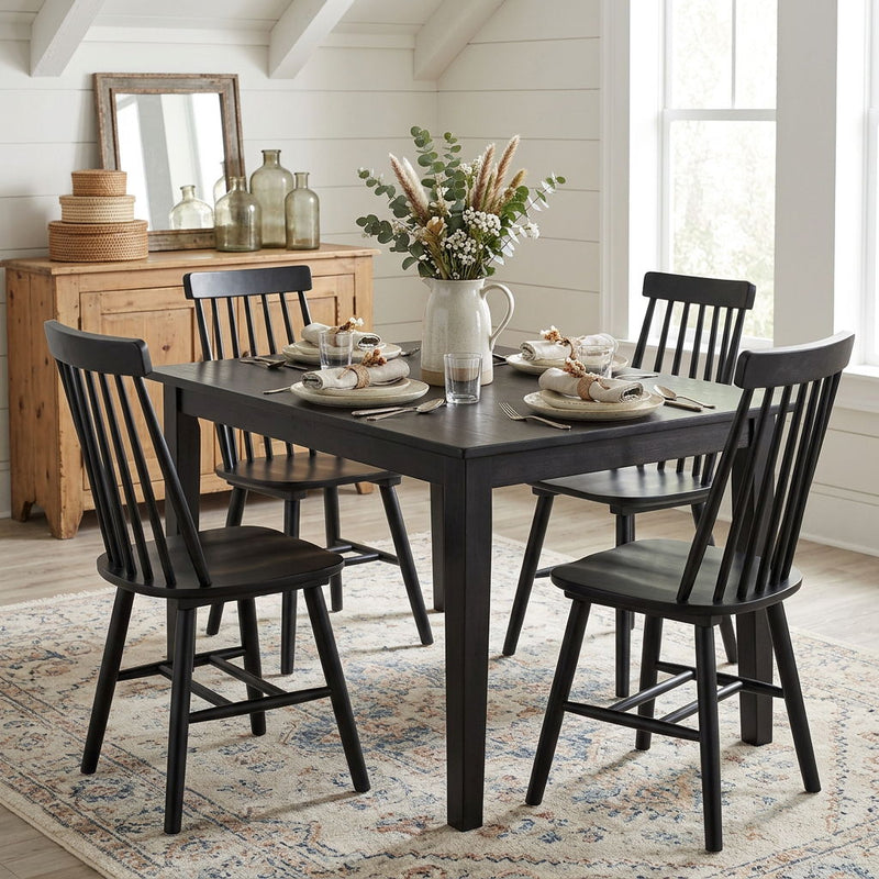 Solid Wood Windsor Back Dining Side Chairs (Set of 4) - Black