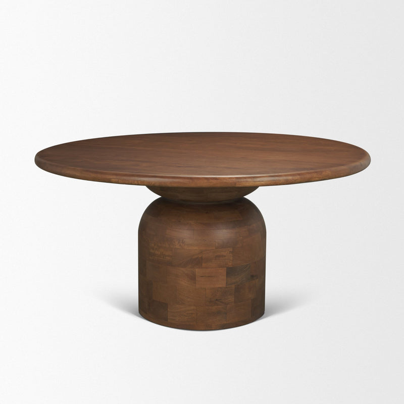 Solid Wood Pedestal Base Round Top Dining Table (727903) - Brown