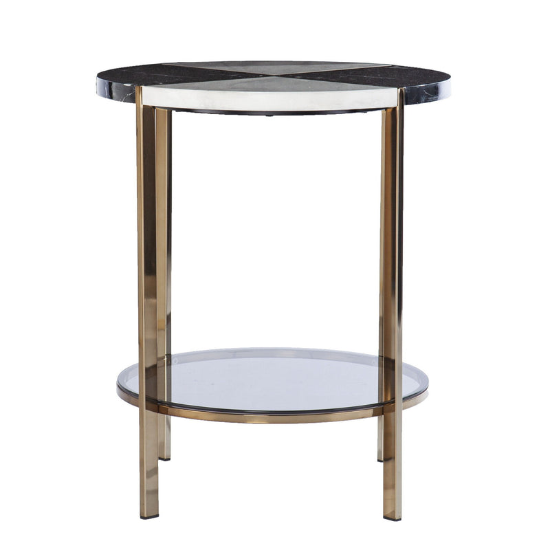 Manufactured Wood And Iron Round End Table With Two Shelves - Black