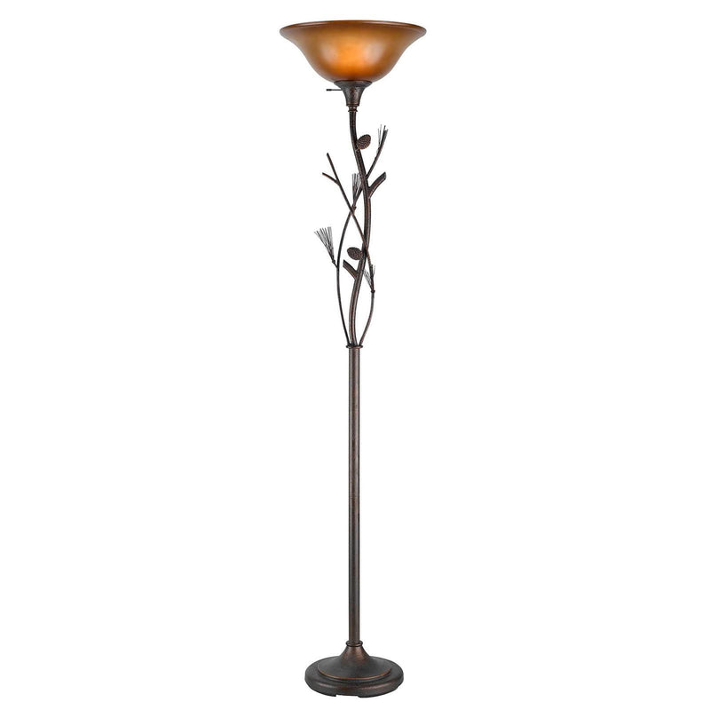 Torchiere Floor Lamp With Brown Frosted Glass Dome Shade - Amber Rust