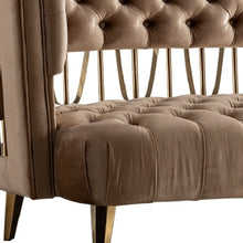 Load image into Gallery viewer, Tufted Velvet And Gold Open Back Sofa - Beige
