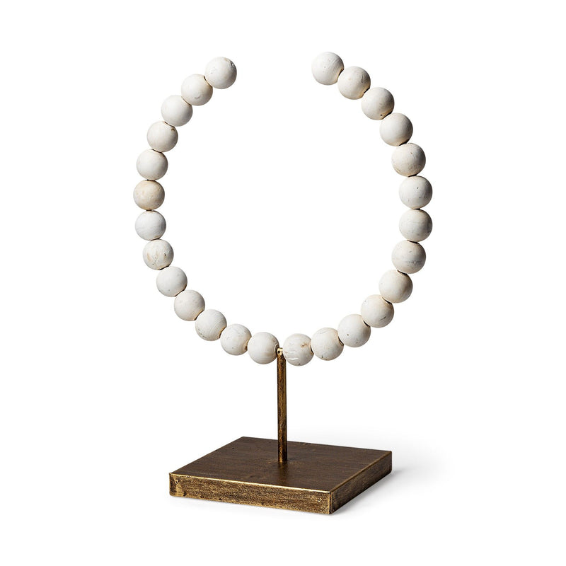 Abstract Beaded Tabletop Sculpture (392494) - White / Gold