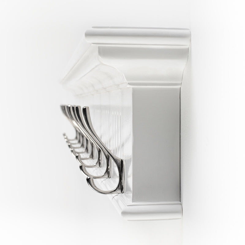51" Wood Eight Hook Wall Mount Rack - White