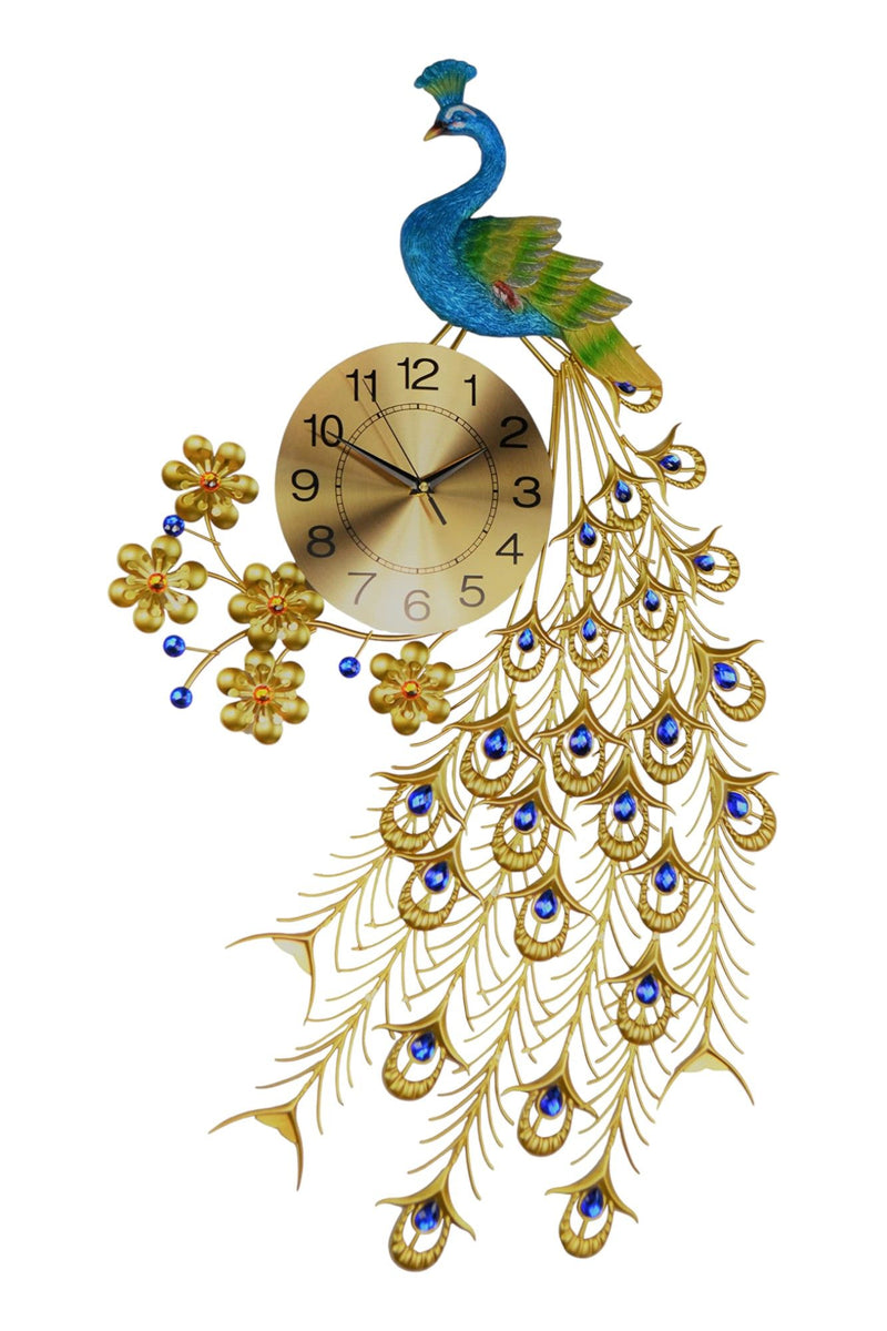 Silent Analog Peacock Novelty Wall Clock (626374) - Blue / Green / Gold