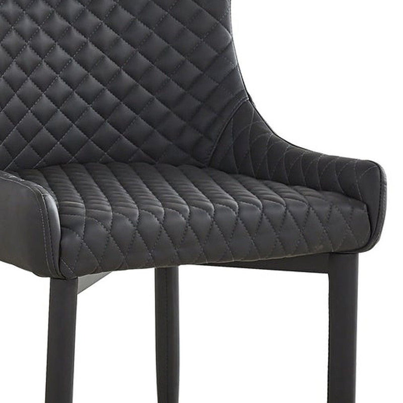 Tufted Upholstered Faux Leather Dining Side Chairs (Set of 4) - Dark Gray / Black