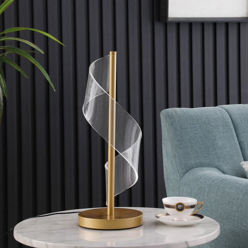 Modern Swirl Metal And Acrylic LED Table Lamp - Gold