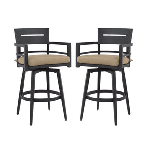Outdoor Swivel Bar Chairs, 360 Degree Rotation, Ergonomic Backrest (Set of 2)