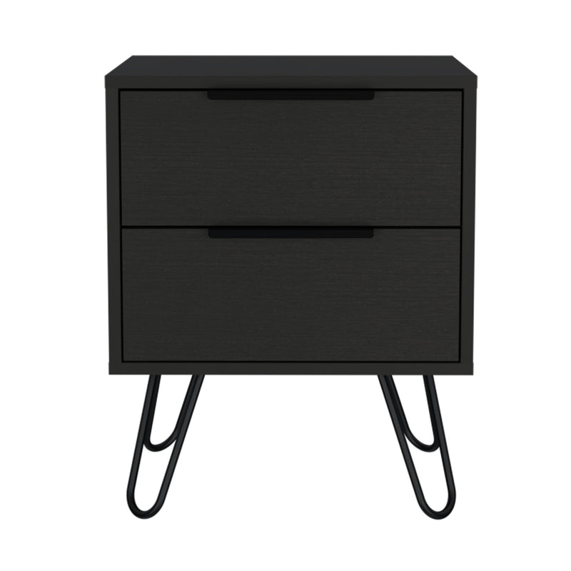 17.7" x 13.7" x 22.4" Two Drawer Faux Wood Nightstand - Black