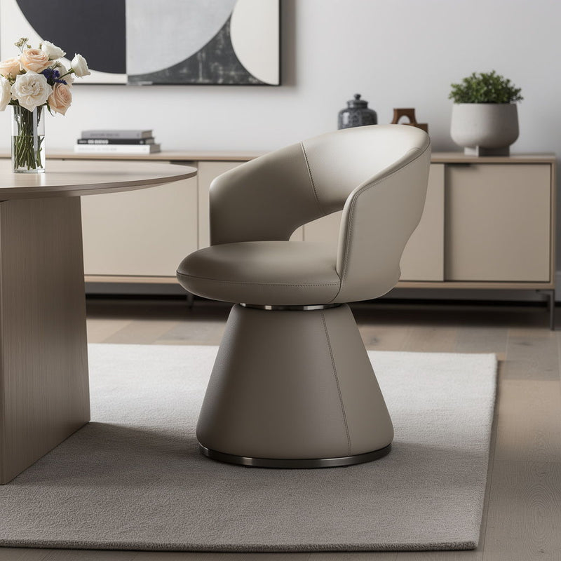 Faux Leather Steel Open Back Swivel Dining Arm Chair - Gray