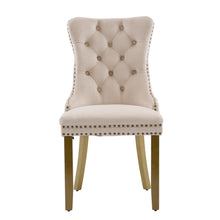 Load image into Gallery viewer, Tufted Solid Wood Dining Side Chairs (Set of 2) - Beige / Gold
