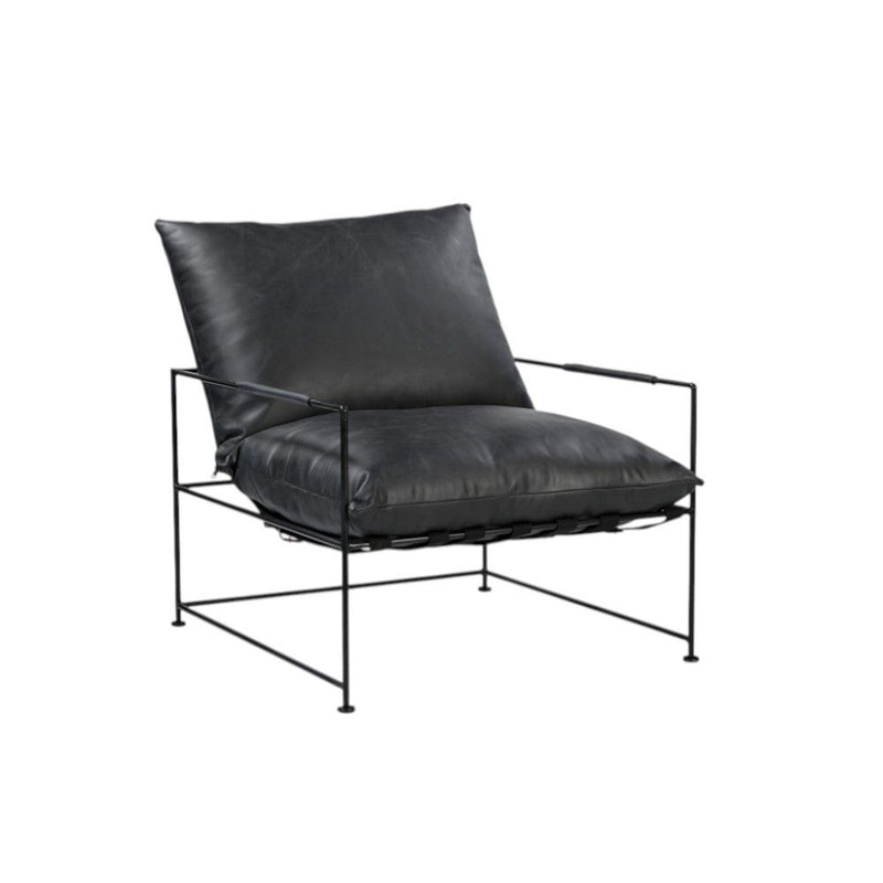 28" Modern Genuine Leather Distressed Arm Chair - Black