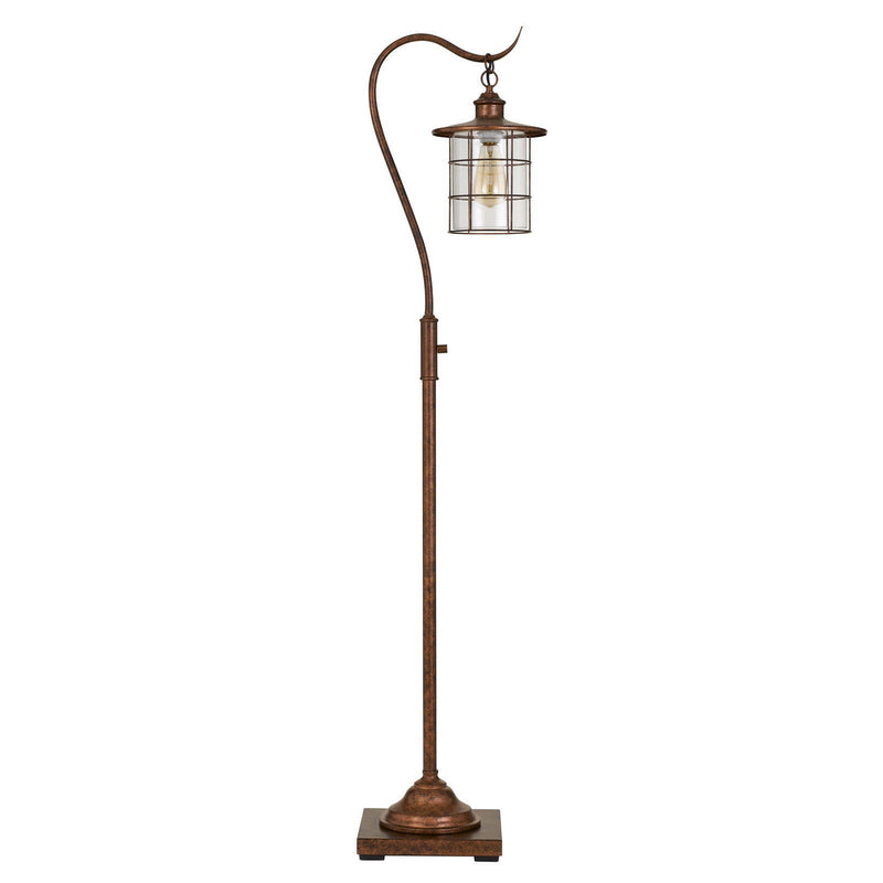 Traditional Shaped Floor Lamp With Rust Transparent Glass Drum Shade - Rust