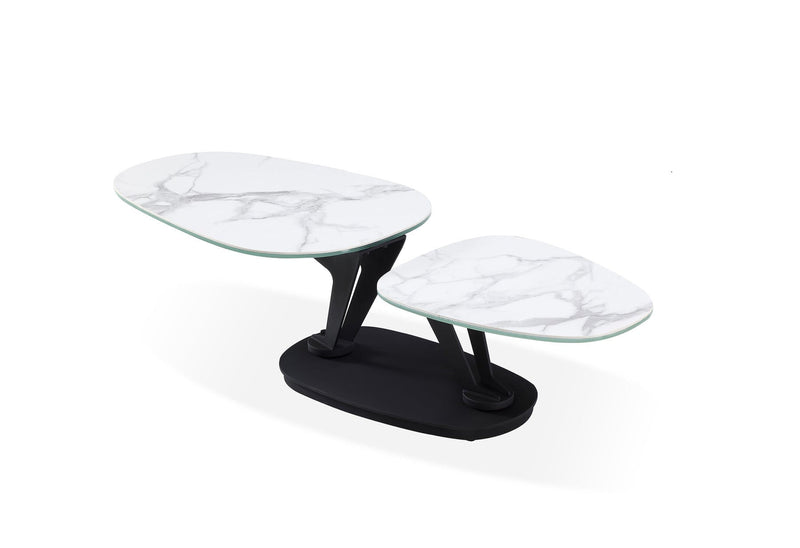 36" Faux Marble And Metal Oval Coffee Table - White And Black