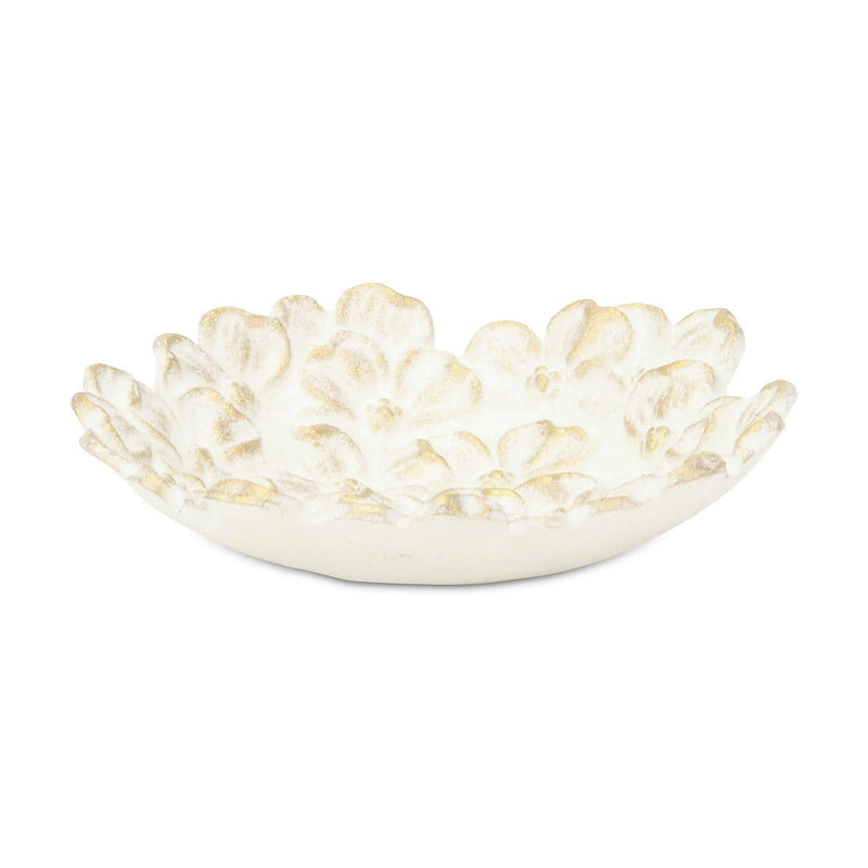 7" Cast Iron Flower Round Trinket Tray - Gold / White