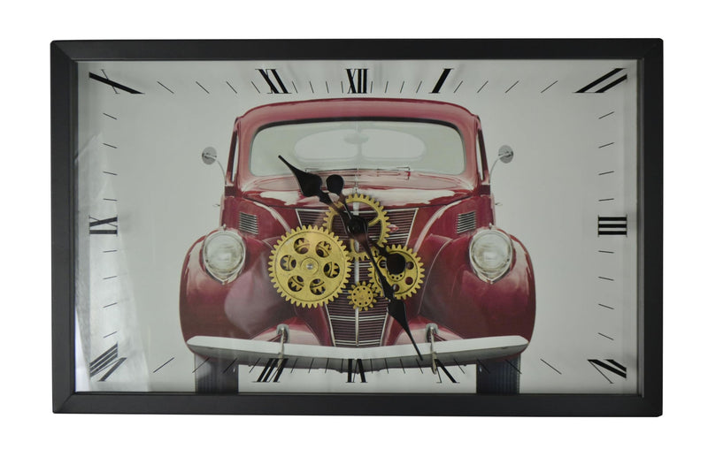 Silent Analog Exposed Gear Wall Clock - Black / White / Red
