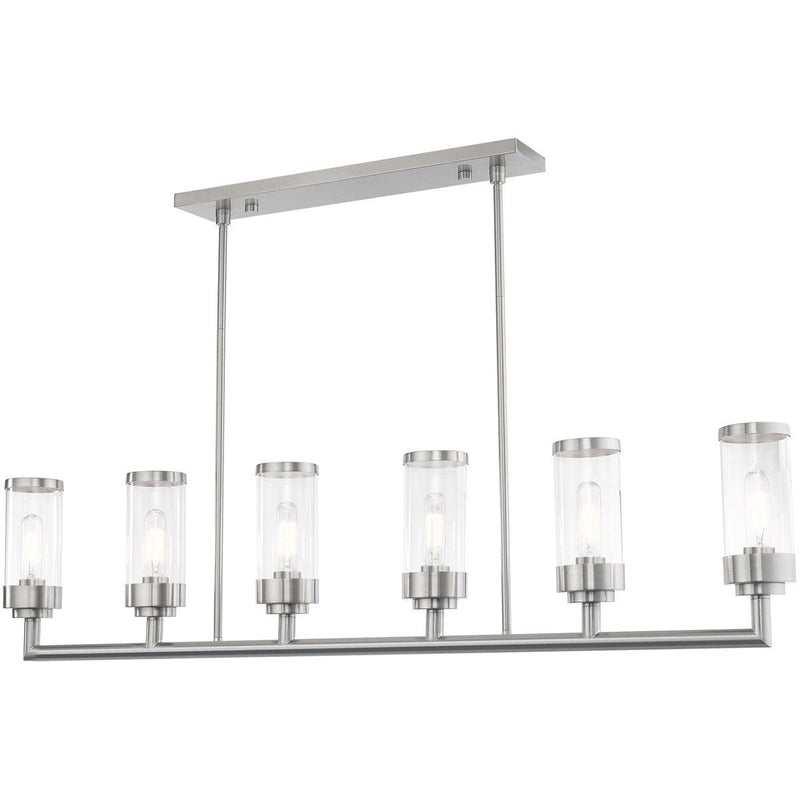 21'' Six-Light Dimmable Chandelier With Shades - Nickel