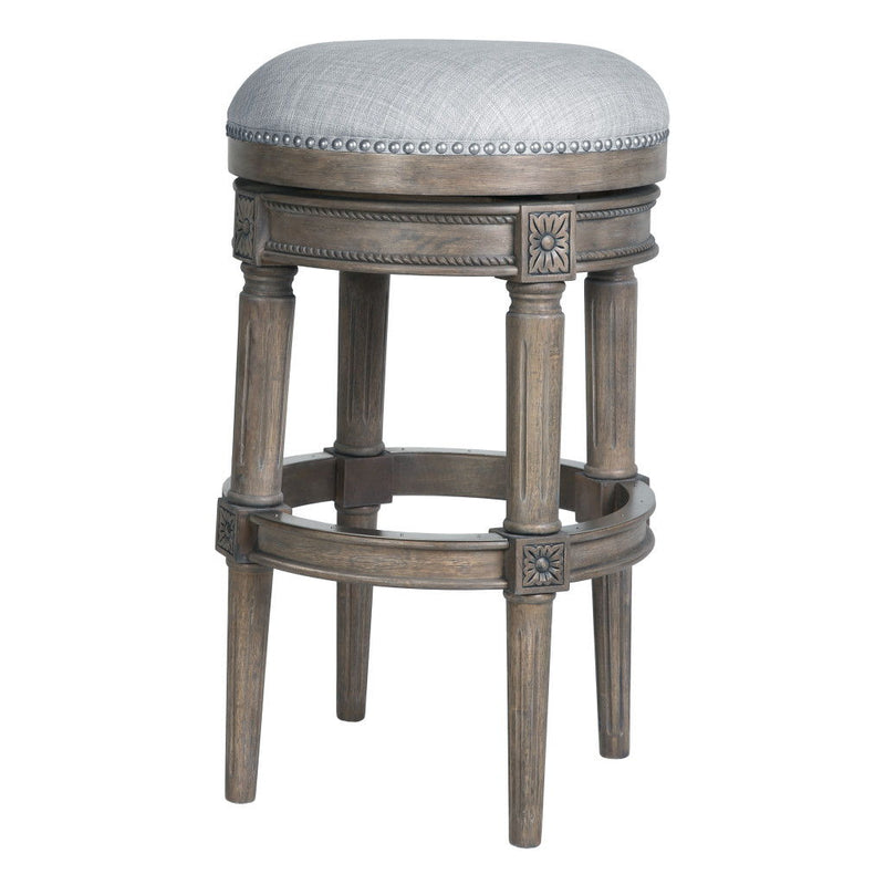 31" Solid Wood Swivel Backless Bar Height Bar Chair - Silver / Gray