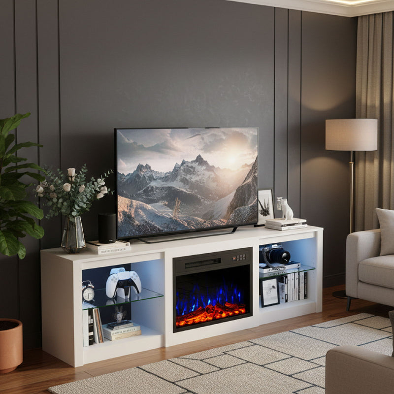 Wood Fireplace Entertainment Center With Fireplace (723798) - White