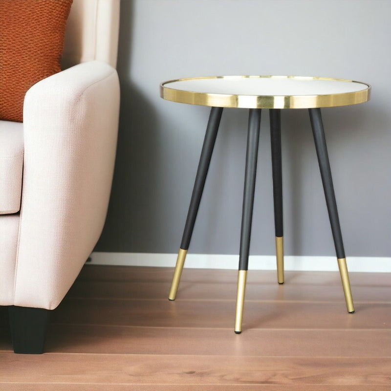 20" Mirro Glass And Iron Round End Table - Black