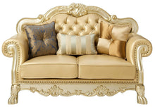 Load image into Gallery viewer, Faux Leather Loveseat And Toss Pillows - Bone / Gold
