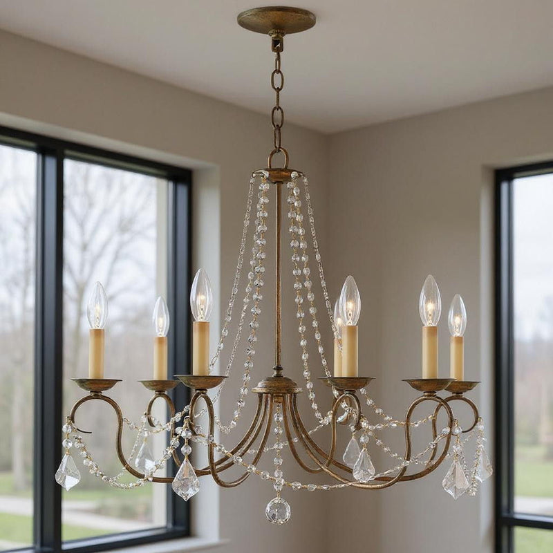 24" Six Light Dimmable Chandelier With Shades - Bronze