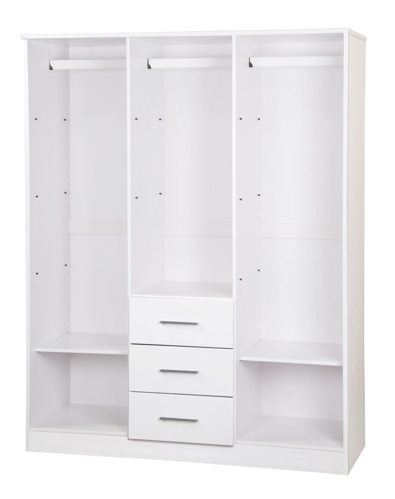 Solid Wood Mirrored Three Door Three Drawer Combo Dresser - White