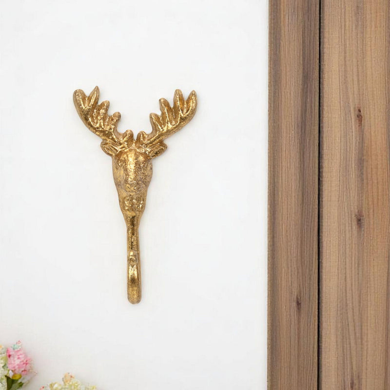 3" Cast Iron Deer Stag Wall Hook - Gold