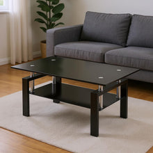 Load image into Gallery viewer, 39" Glass And Steel Coffee Table With Shelf - Black
