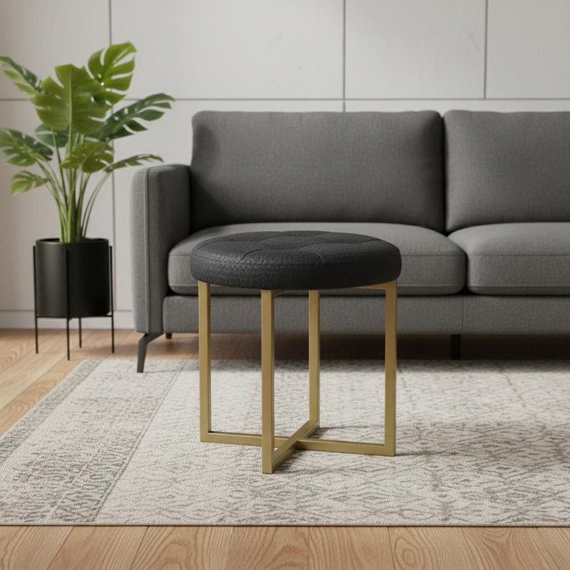 Faux Leather Tufted Footstool - Gold